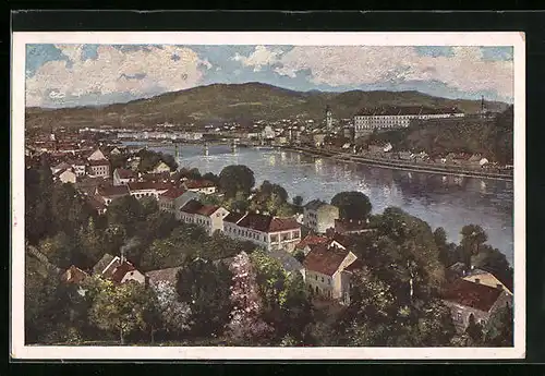 AK Linz a. D., Teilansicht mit Brücke