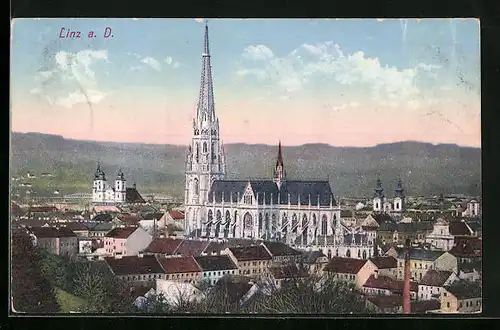 AK Linz a. D., Teilansicht mit Kirche