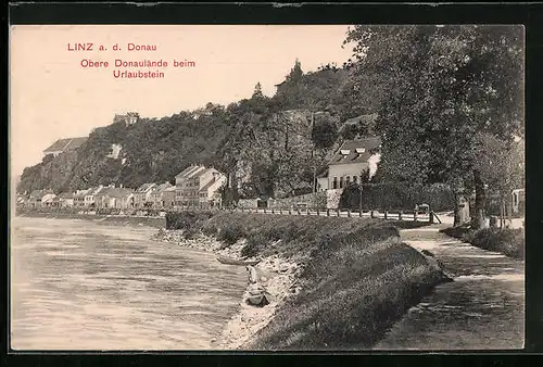 AK Linz a. d. Donau, Obere Donaulände beim Urlaubstein