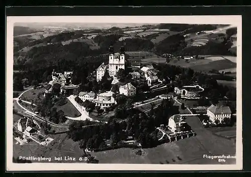 AK Linz a. D., Pöstlingberg mit Kirche, Fliegeraufnahme