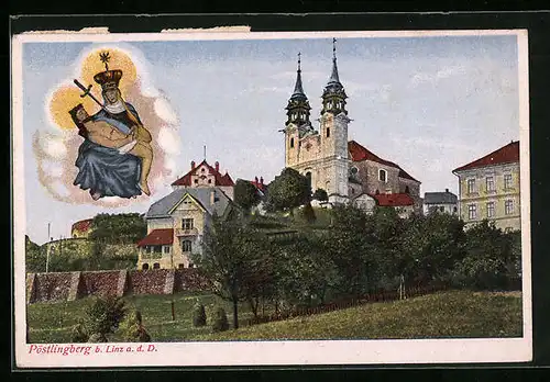 AK Linz a. d. D., Kirche am Pöstlingberg mit Gnadenbild