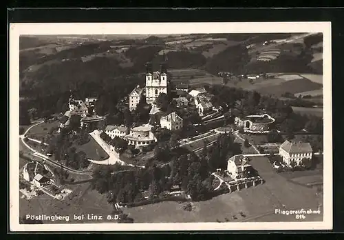 AK Linz, Kirche am Pöstlingberg, Fliegeraufnahme