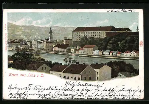 AK Linz a. D., Ortspartie an der Donau