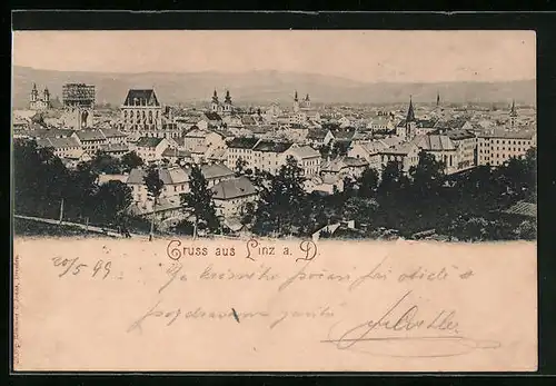 AK Linz a. D., Gesamtansicht aus der Vogelschau