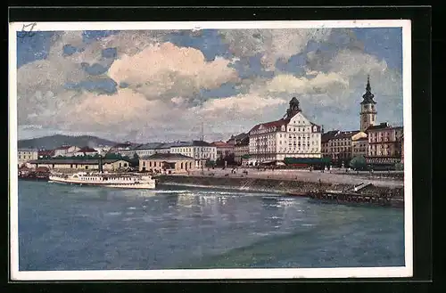AK Linz a. D., Landungsplatz und Hotel Erzherzog Karl