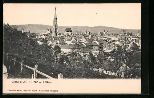 AK Linz a. D., Totalansicht mit Blick zom Dom