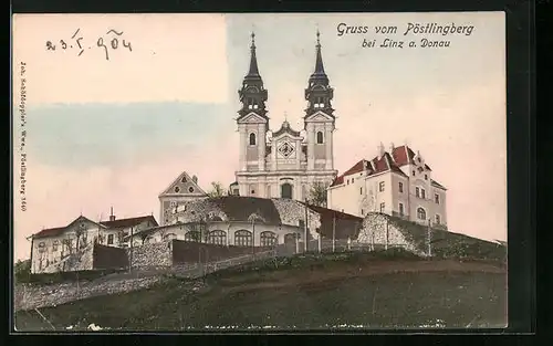 AK Pöstlingberg b. Linz a. D., Frontalblick der Wallfahrtskirche