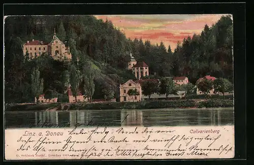 AK Linz a. D., Abendstimmung am Calvarienberg