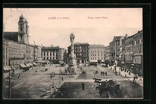 AK Linz a. D., Strassenpartie am Franz Josef-Platz