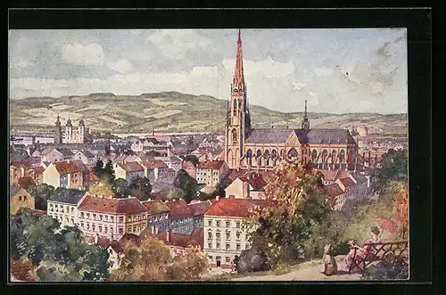 Künstler-AK Linz a. D., Blick zum Dom