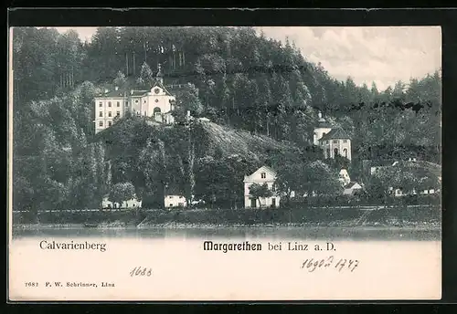 AK Margerethen bei Linz, Calvarienberg mit Gebäuden