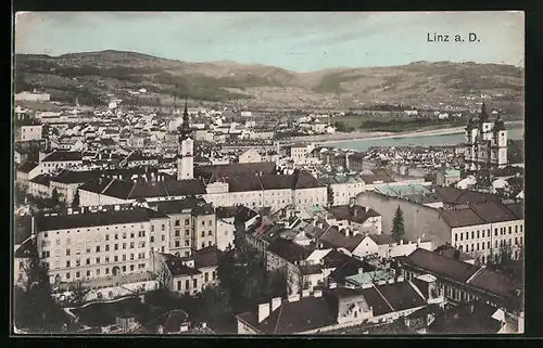AK Linz /Donau, Teilansicht aus der Vogelschau