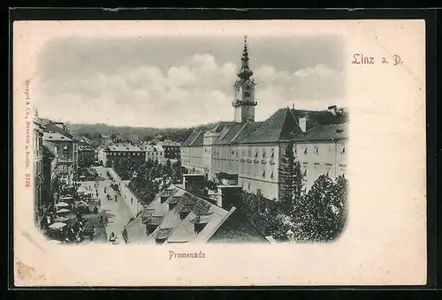 AK Linz /Donau, Promenade aus der Vogelschau