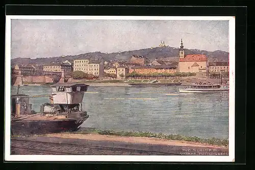 AK Urfahr /Donau, Pöstlingberg vom Donauufer gesehen