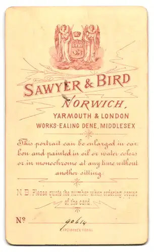 Fotografie Sawyer & Bird, Norwich, Junge Dame in Profilansicht mit geschmücktem Kragen