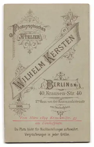 Fotografie Wilhelm Kersten, Berlin S. W., Krausen-Str. 40, Junger Herr im Anzug mit Schnurrbart