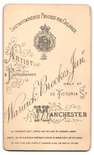 Fotografie Warwick Brookes Jun., Manchester, 22 Victoria Street, Portrait eines Herrn mit Schnauzbart