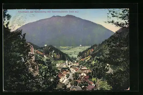 AK Schottwien a. Semmering, Ortspartie mit Sonnenwendstein