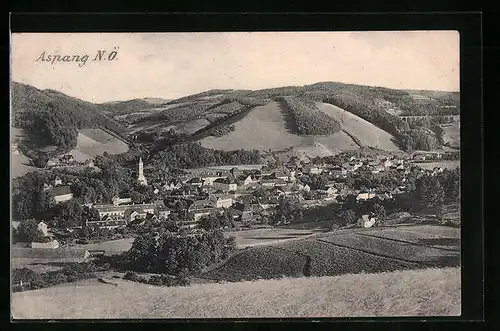 AK Aspang, Ortspartie mit Kirche und Umgebung