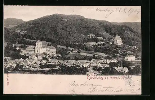 AK Kirchberg a. Wechsel, Ort mit Kirche vor dem Berg