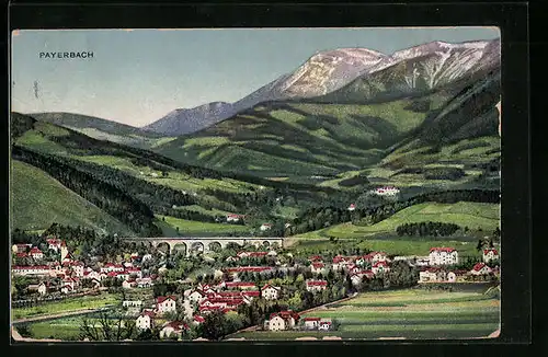 AK Payerbach, Ortspartie vor Bergpanorama