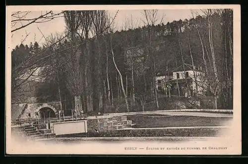 AK Esbly, Ecluse et Entrée du Tunnel de Chalifert