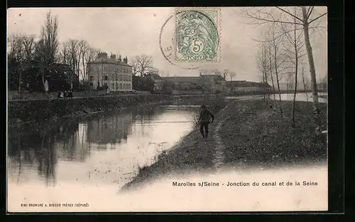 AK Marolles-sur-Seine, Jonction du canal et de la Seine