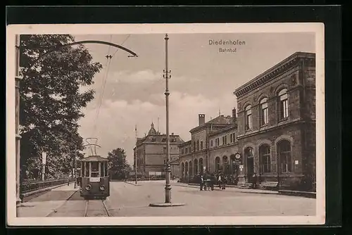 AK Diedenhofen, Bahnhof, mit Strassenbahn