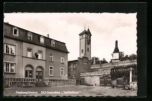 AK Freyburg /Unstrut, HO-Gasthaus Sektkellerei von der Strasse gesehen