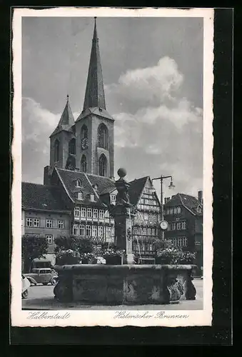 AK Halberstadt, Kirche und historischer Brunnen