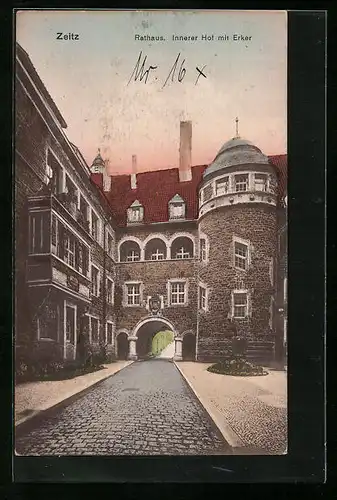 AK Zeitz, Rathaus, Innerer Hof mit Erker