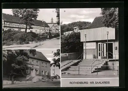 AK Rothenburg /Saalkreis, Teilansicht, HO-Gaststätte, HO-Einkaufszentrum