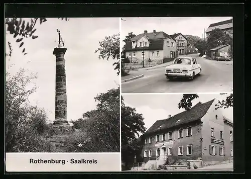 AK Rothenburg /Saalkreis, Tagescafe Rothenburg, Turm, Strassenpartie
