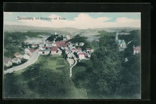 AK Sonnenberg bei Wiesbaden, Ortsansicht mit Ruine