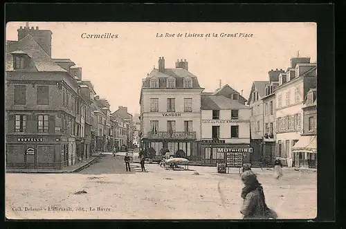 AK Cormeilles, La Rue de Lisieux et la Grand`Place