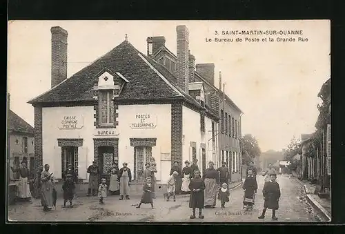 AK Saint-Martin-sur-Ouanne, Le Bureau de Poste et la Grande Rue
