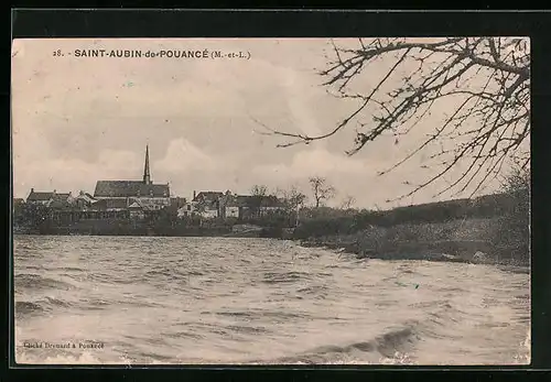 AK Saint-Aubin-de-Pouancé, Ortspartie mit Kirche und Wellengang