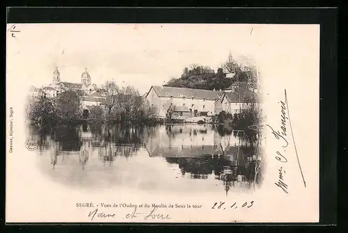 AK Segré, Vues de l'Oudon et du Moulin de Sous la tour