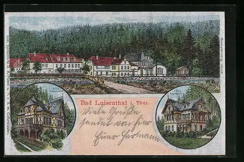 Seiden-Imitations-AK Bad Luisenthal /Thür., Villa Waldmühle, Villa Kienberg, Panorama