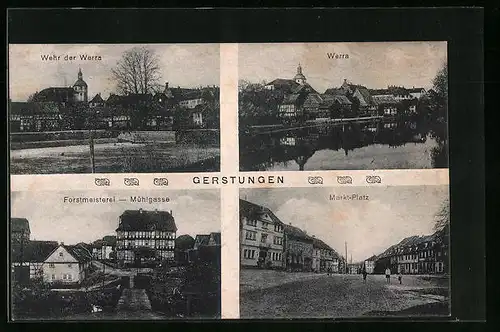 AK Gerstungen, Forstmeisterei mit Mühlgasse, Wehr der Werra