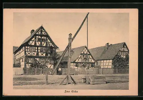 AK Eicha, Alter Brunnen und Fachwerkhäuser
