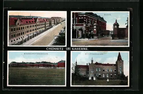 AK Chemnitz, 181 Kaserne mit Wache, Mannschaftsgebäude und Offizierskasin0