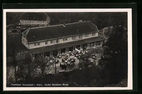 AK Alexisbad i. Harz, Hotel Goldene Rose aus der Vogelschau
