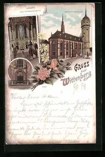 Lithographie Wittenberg, Ansicht der Schlosskirche