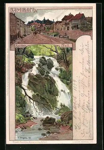 Künstler-AK Albert Stagura: Tambach, Blick in den Ort, Spitter Fall