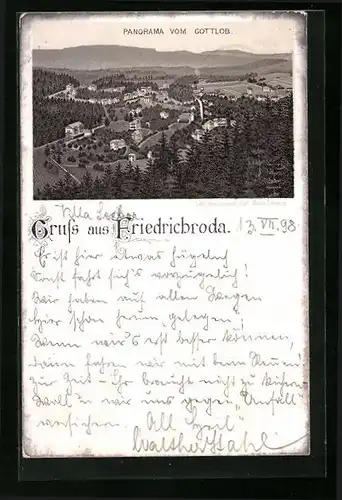 Lithographie Friedrichroda, Panorama vom Gottlob