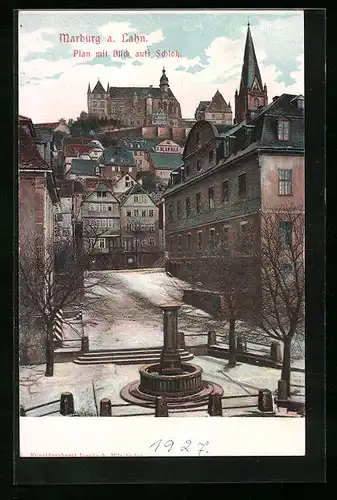 Relief-AK Marburg a. Lahn, Plan mit Blick aufs Schloss