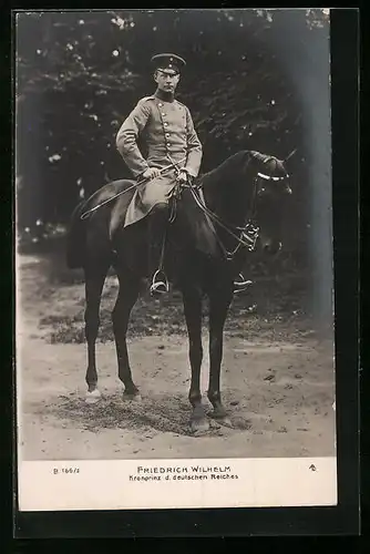 AK Kronprinz Wilhelm von Preussen in entschlossener Pose auf seinem Pferd