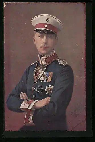 AK Kronprinz Wilhelm von Preussen im Portrait mit Uniform und Schirmmütze