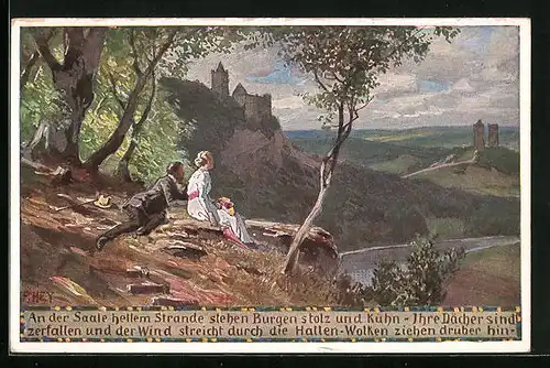 Künstler-AK Paul Hey: Volksliederkarte Nr. 44: An der Saale hellem Strande